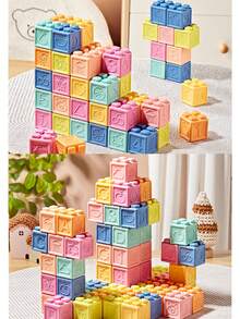 1st/8pcs Soft Rubber Building Blocks: Material Toys For Infants And Young Children To Bite, Baby Silicone, Gum Toys, Hand Gripping Balls, Gripping Training, Early Childhood Education Toys, Party Gifts, Birthday Gifts - Multicolor - View 10