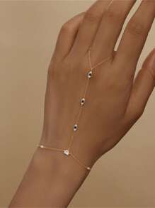 EleRunis 1pc 925 Sterling Silver Delicate Devil's Eye Ring Bracelet Set, Women's Exquisite Cubic Zirconia Bracelet And Ring Chain, Body Jewelry, Suitable For Daily Wear, Wedding, Party, Engagement, Anniversary, Valentine's Day - Gold - View 3