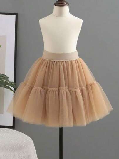 Young Girl Solid Color Tulle Puff Skirt, Cosplay Tutu Skirt For Ballet Dance