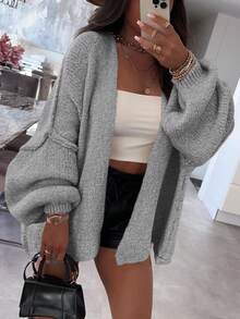 Women's Oversized Cardigan Fall Long Lantern Sleeve Knit Cardigan Lightweight - Xám - Xem 7