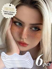 6张闪光雀斑全息贴纸脸部闪光纹身防水临时纹身带闪光星点图案适用于派对音乐节 - 彩色 - 查看 3
