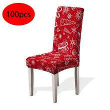 1/4/6/100 件圣诞印花椅套，卡通节日氛围装饰防尘弹力全罩，适用于餐厅、圣诞装饰、节日派对