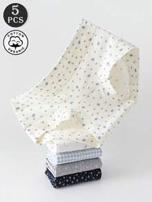 5 件/包女士棉质花朵可爱蝴蝶结无缝三角裤，中腰全覆盖内裤