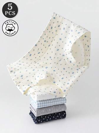 5 件/包女士棉质花朵可爱蝴蝶结无缝三角裤，中腰全覆盖内裤