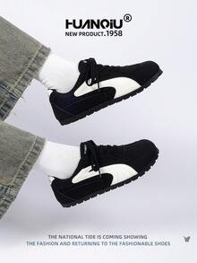 HUANQIU 2025新款女鞋女鞋滑板鞋一双时尚休闲透气办公户外运动鞋多功能轻便舒适德国鞋赛车鞋休闲鞋跑步鞋黑色四季鞋