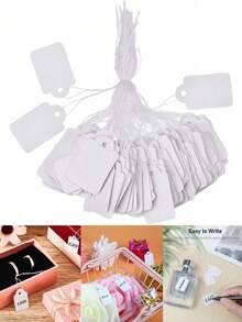 100 piezas Etiquetas de marcado blancas con cordón, Etiquetas colgantes para joyas, Etiquetas de precio con cordón, Etiquetas de etiquetado en blanco para precios de regalos, joyas, ropa, etiquetas de precio de mercancías, etiquetas de prendas de vestir, etiquetas de regalos para fiestas