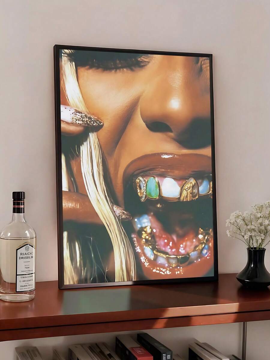 1 件 Gold Grillz 可打印墙面艺术 - Baddie 时尚海报 - 华丽梳妆台或沙龙装饰、复古奢华 Grillz 唇部海报、选择我、大胆美学墙面艺术、引言墙面艺术、嘻哈街头风格时尚、卧室装饰 - 彩色 - 查看 1