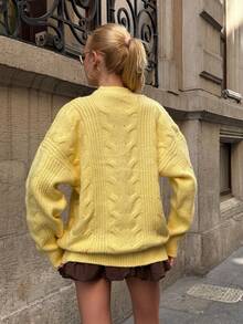 Women's Solid Color Minimalist Casual Long Sleeve Knit Sweater - Yellow - View 6