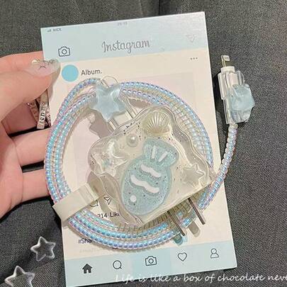 5pcs Pink Bow & White Pearl Flower Design 20W/18W Phone Charger Set, Includes Charging Cable Protector, Charging Head Cover, Compatible With IPhone Charger, Great Gift Choice Nan Charger Protector Charger Case Phone Accessories