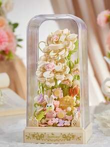 Rosa flor compatible con ladrillos ensamblados, decoración de escritorio de flor de jazmín perenne, regalo de cumpleaños para la mejor amiga, nuevo estilo