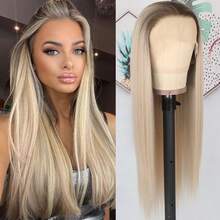 Purple Color Lace Front Wigs Pre Plucked Hairline Long Straight Wigs For Fashion Women Girls Party Daily Wear Glueless Dark Purple Lace Front Synthetic Wigs 13x4 Free Part Heat Resistant Fiber Hair 28 Inch 180% Density - 漸變金色 - 查看 3