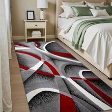 1pc Luxury Elegant Minimalist Modern Abstract Geometric Lines Area Rug, European & American , Red-Gray Rectangular Soft Faux Wool Washable Carpet, Suitable For Living Room, Bedroom, Entryway, Bathroom, Hallway, Patio, Kitchen, Indoor Outdoor, All Season Large Size Mat, Home Decor - Multicolor - View 8