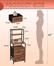 Nightstand Set Of 2 With Charging Station, LED Bedside Table With 2 Drawers And 4 Shelves, Fabric Storage Dresser For Bedroom, Modern Nightstand With LED Lights, Rustic Brown - màu nâu - Xem 3