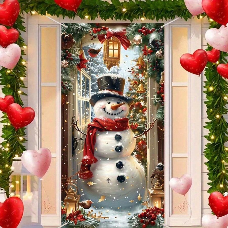 1pc Festive Christmas Snowman Door Cover - No Power Required, Indoor And Outdoor Use