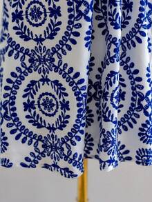 Vacaciones sexy cuello cuello hueco cintura cinched contraste color vestido de las mujeres, vestido de sol - Azul - Ver 8