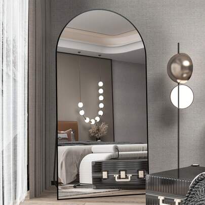 Elemango 180x80cm Arched Floor Mirror Full Length Mirror, Full Body Wall Mirror With Aluminum Frame, Arched-Top Full Mirror Standing Hanging Or Leaning, Dressing Mirror For Bedroom Living Room