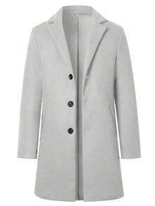 RANTAR Mens Trench Coat Slim Fit Notched Collar Fall Winter Single Breasted Pea Coat Warm Soft Overcoat - 淺灰色 - 查看 5
