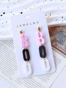 1 Pair Halloween Acrylic Faux Clay Enamel Letter Earrings BOO Contrast Color Sweet Cute Striped Candy Color Holiday Gift Dangle Earrings - BOO - View 7