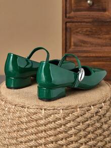 女士 3 厘米布面高跟时尚百搭白色玛丽珍鞋，适合所有季节 - 綠色 - 查看 6
