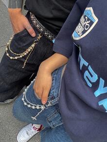 1pc Vintage Elegant Minimalist Colorful Crystal & Faux Pearl Pants Chain, Unisex Punk Hip-Hop Diagonal Cross Chain, For Pants Decoration, Casual Outdoor, Travel, Date Wear