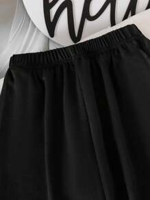 Tween Girls' Letter Print Crew Neck Sweatshirt And Pants Casual Outfit