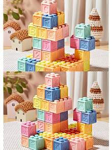 1st/8pcs Soft Rubber Building Blocks: Material Toys For Infants And Young Children To Bite, Baby Silicone, Gum Toys, Hand Gripping Balls, Gripping Training, Early Childhood Education Toys, Party Gifts, Birthday Gifts - Multicolor - View 9