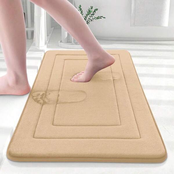 1 pieza Alfombra de baño de espuma viscoelástica de unicolor y de lujo, súper absorbente, de secado rápido y antideslizante, alfombra para dormitorio, alfombra de cocina, absorbente, alfombra suave y antideslizante, 100% poliéster y respaldo de PVC, resistente a la decoloración, disponible en varios colores, adecuada para sala de estar, dormitorio, baño, cocina, fregadero, lavandería, adecuada para decoración de baño, accesorios de baño, dormitorio, temporada de regreso a la escuela