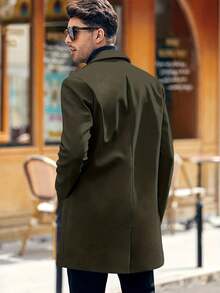 RANTAR Mens Trench Coat Slim Fit Notched Collar Fall Winter Single Breasted Pea Coat Warm Soft Overcoat - 軍綠色 - 查看 2