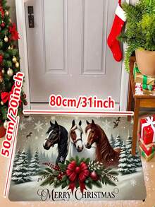 Capacho de porta com tema de cavalo de Natal Love Etiquette, 1/2 unidades - Tapete de nylon lavável à máquina, adequado para entrada de família, perfeito para decoração de festivais, decoração de Natal, cozinha, sala de estar, quarto, tapete de lavanderia - Multicolorido - Ver 18