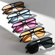Women's Plastic Multicolor Double Bridge Casual Hip-Hop Music Festival Party Fashion Glasses Suitable For Daily Wear - màu đen - Xem 4