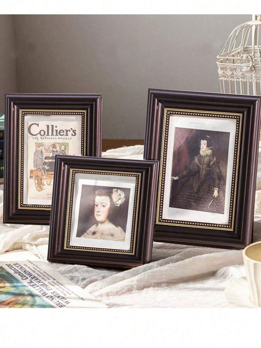 1 Peça Conjunto de Moldura de Foto Retrô Marrom Dourado de Alta Qualidade, Estilo Retrô com Moldura de Foto Antiga, com Passepartout, na Cor Café, Suporta Posicionamento Vertical ou Horizontal, Adequado para Exibição em Mesa e Parede, Decoração de Parede Retrô para Sala de Estar e Quarto