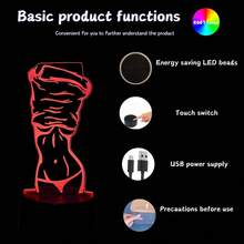 1 pezzo Luce notturna LED 3D unica e sexy di una donna, alimentata tramite USB, lampada di atmosfera RGB a 7 colori, adatta per camera da letto, scrivania, decorazione per feste, regalo ideale per compleanni, San Valentino, Natale