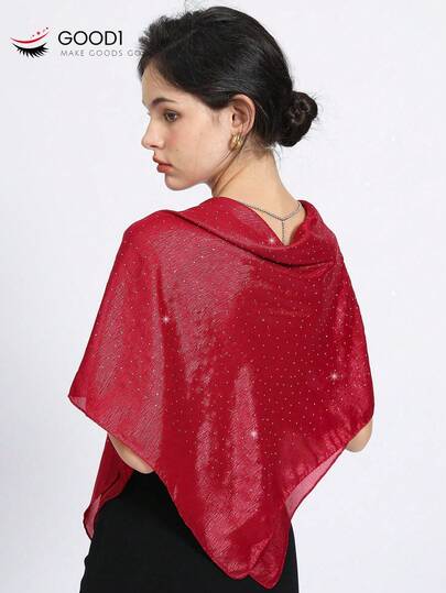1 pezzo Sciarpa quadrata in colore tinta unita con strass, scialle versatile adatto a tutto, fascia di lusso, bandana di moda, grande foulard adatto per feste e festival