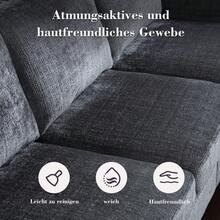 Muvoe 4-Seater Chenille Sofa L-Shaped, Lounge Sofa Beige With Cup Holder, Side Pockets, Ottoman With Storage Space, Suitable For Living Room, Apartment, Office - 灰色 - 查看 3