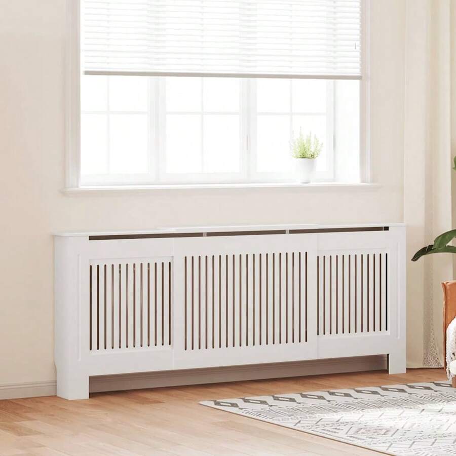 vidaXL Cubierta de radiador de MDF de 205 cm - Blanco - Ver 1