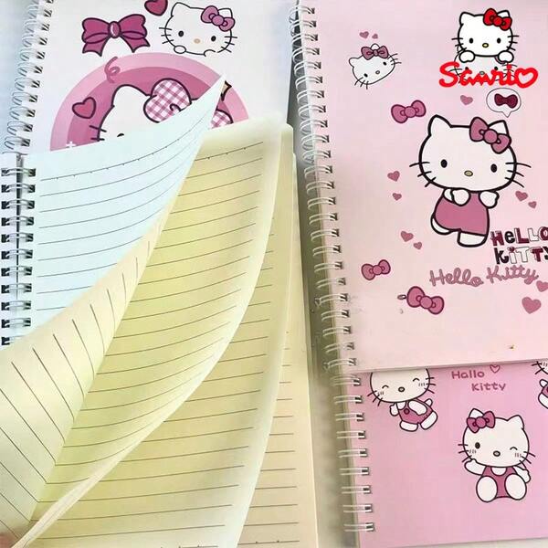 Sanrio Hello Kitty 4pcs Cute School Company Office Notebook, Student Spiral Coil A5/A7 Paper Notebook, Cartoon Anime Stationery Notepad, Summer Back To School Season Study Office Stationery Supplies