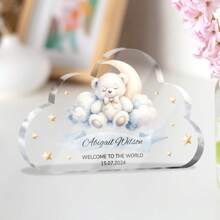 Presente Personalizado de Batizado Placa Acrílica em Formato de Nuvem com Animais, Lembrança Personalizada com Nome, Data, Menino ou Menina, Presente de Batismo