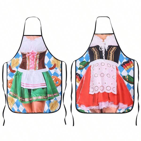 2pcs Bavarian Oktoberfest Aprons, Tight-Fitting Aprons Suitable For Munich Oktoberfest Party Costumes, Novelty Aprons For Women, Cooking, Grilling, Baking, Multi-Color
