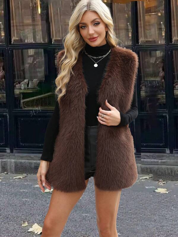 Women Faux Fur Short Vest, Autumn/Winter
