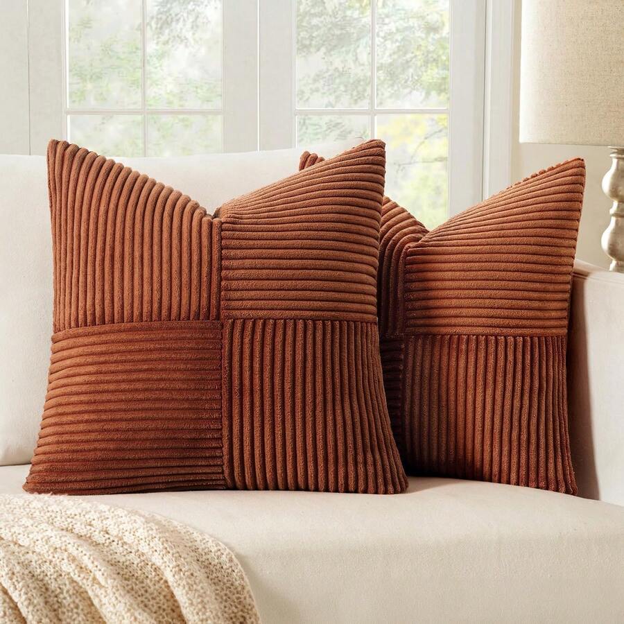 1/2 vỏ gối trang trí, vải nhung kẻ sọc họa tiết hình học Halloween màu caramel, đệm ghế sofa Bohemian, vỏ gối trang trí, đệm ghế sofa, vỏ gối trang trí, văn phòng, phòng khách - Màu Cam san hô - Xem 1
