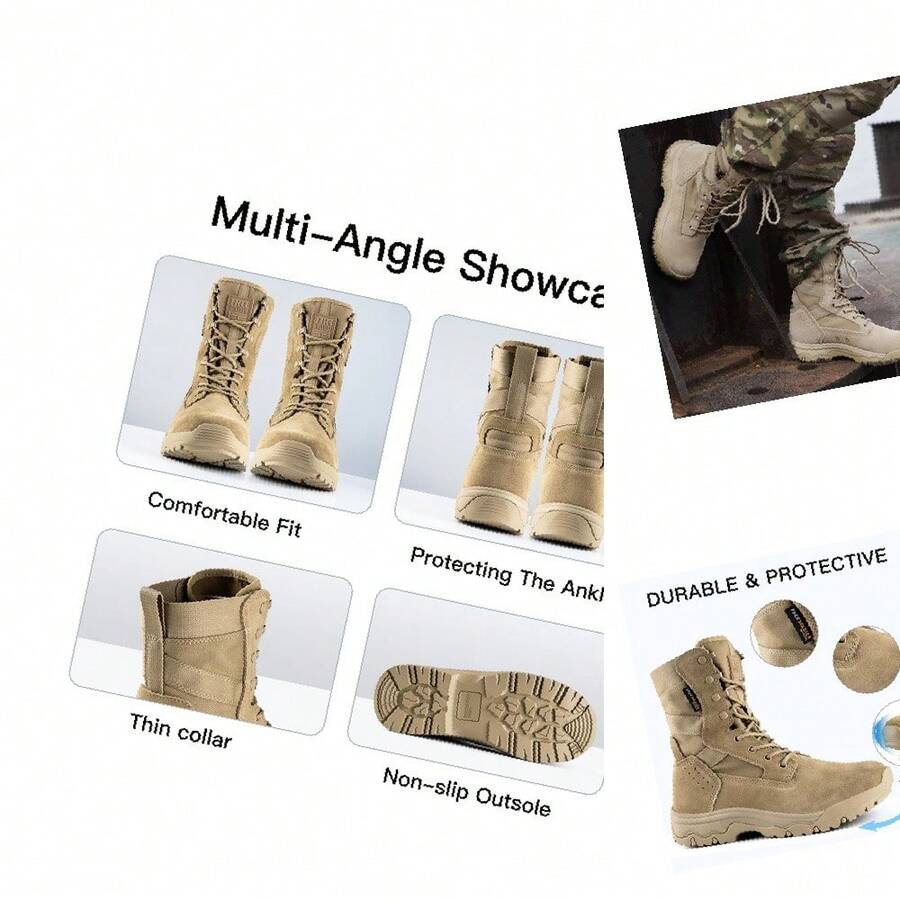 FREE SOLDIER Women's 8-Inch Tan-Thin Suede Leather Lightweight Hiking Tactical Boots, Size 7 - Multicolor - View 1