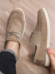 男士系带休闲鞋、冬季乐福鞋、男士运动鞋时尚秋季 - 米色 - 查看 3