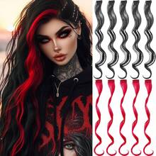 5/10 PCS White Clip In Hair Extensions 20 Inch Long Curly Wavy Hairpieces Clip In Synthetic For Halloween Cosplay Dress Up Fashion Party Christmas New Year Gift For Women Kids Girls (White And Black) - White - View 16