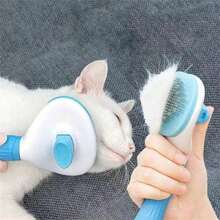 1pc Dog Brush, Cat Brush, Flea Comb, Automatic Cleaning Brush, Pet Grooming Brush, Pet Massage Brush, Shedding Grooming Brush, Mat Breaker Tool, Dematting Comb, Automatic Hair Removal Brush, Pet Cleaning Tool, Hair Collection Label, Dog Brush, Cat Brush, Pet Hair Collector Comb, Animal Accessories, Pet Supplies - 藍色 - 查看 2