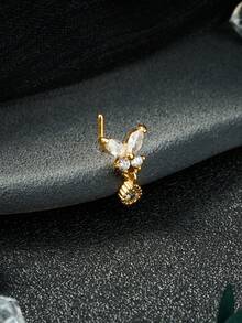 20G Dangle Nose Ring L Shaped Dangling Nose Stud For Women Stainless Steel Nose Ring Studs CZ Flower Dangle Nose Rings Hoops Nose Piercing Jewelry