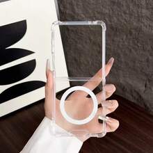 1 Pc Minimalist Clear Magnetic Ultra-Thin Phone Case Compatible With Samsung Galaxy Z Flip7 Flip6 Flip5 Flip4 Cases - Clear Air Cushion Shockproof Cover - Clear - View 3