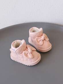 1雙嬰兒/幼兒蝴蝶結裝飾平底甜美踝靴，適合日常外出及其他場合 [請根據實際內長購買] - 粉色 - 查看 5