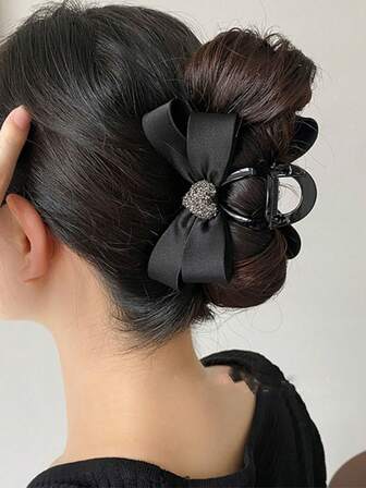 1pc Rhinestone Heart Bow Barrette Vintage Elegant Hair Claw Hair Accessory For Women, Suitable For Daily Wear And Parties Hair Accessories Fall Claw Clip Fashion Hair Clip Autumn Hair Clutch Winter Accessories For Vacation Outfits Woman