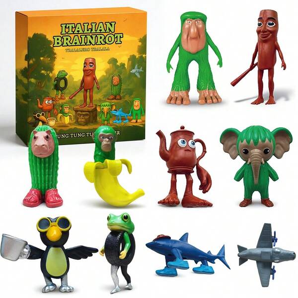 8-9-10 PCS Italian Brainrot Tralalero Tralala, Italian Brainrot Meme Shark Figures, Funny Tung Tung Tung Sahur Brainrot, Shark In Sneakers Viral AI Brainrot Animals Figurines