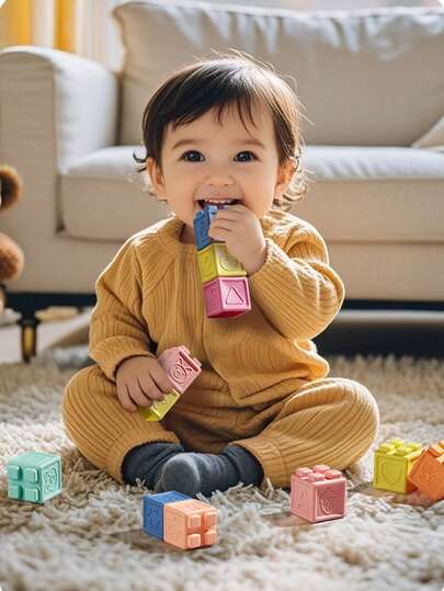 1st/8pcs Soft Rubber Building Blocks: Material Toys For Infants And Young Children To Bite, Baby Silicone, Gum Toys, Hand Gripping Balls, Gripping Training, Early Childhood Education Toys, Party Gifts, Birthday Gifts